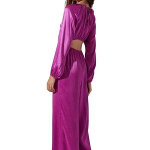 ASTR Fuchsia Cutout Long Sleeve Jumpsuit